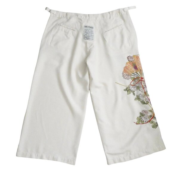 DA-NANG Fan embroidered cropped silk twill pants sz L wide leg y2k - Picture 4 of 9